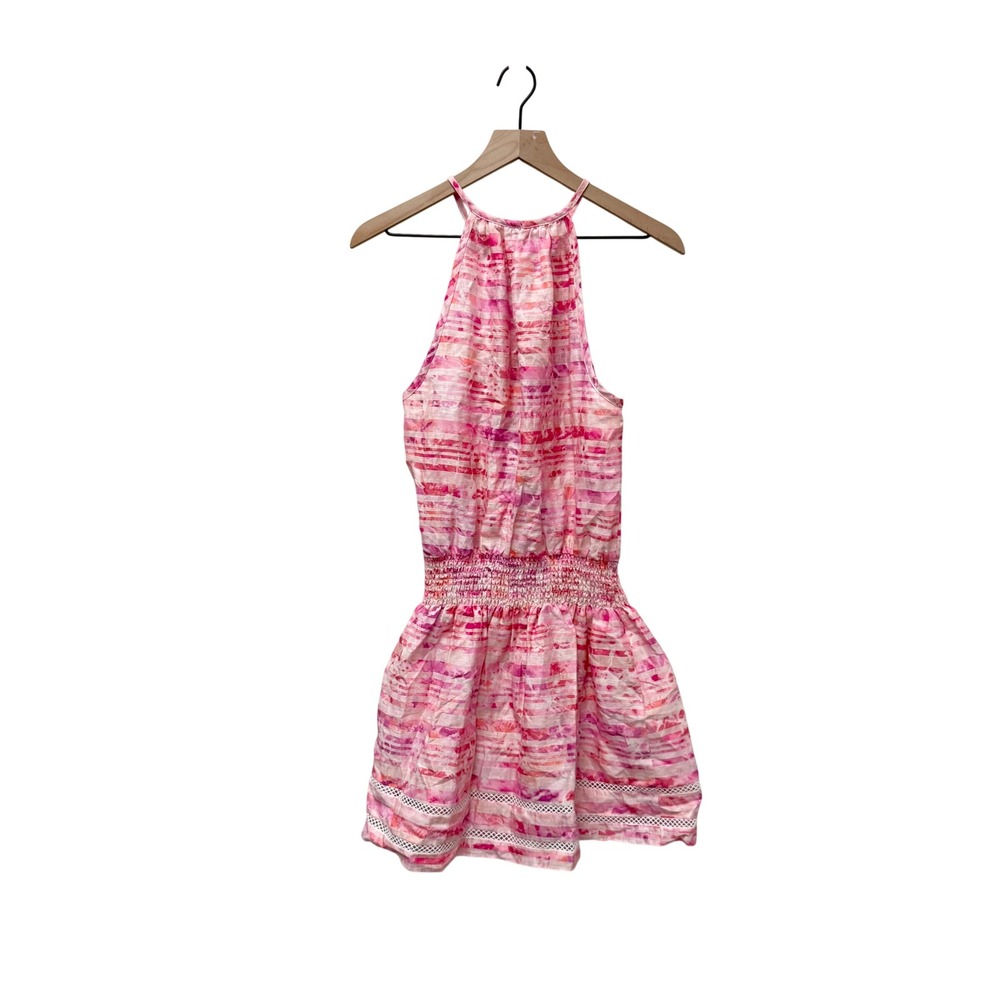 Ramy Brook Linen Pink Watercolor Stripe Smocked Halter Mini Dress Size Medium - Picture 7 of 9